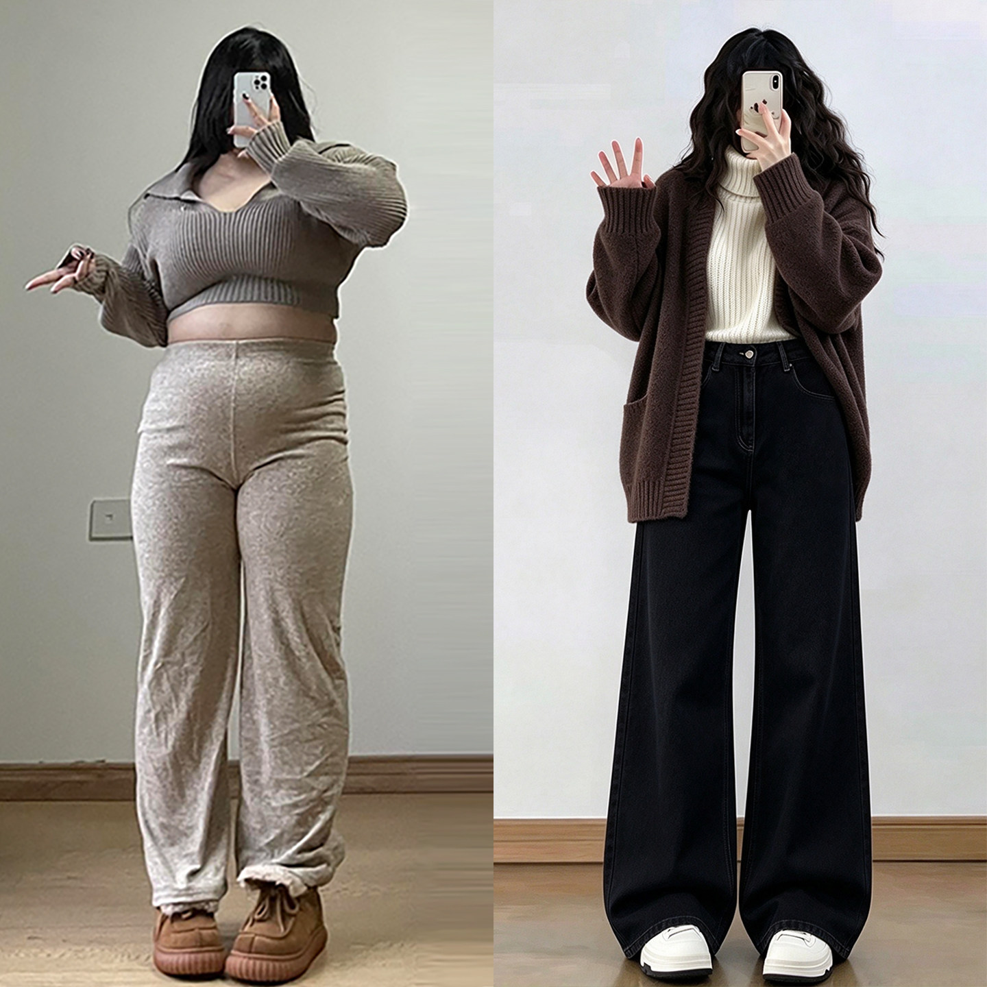 大码女装黑色垂感阔腿牛仔裤女秋冬胖mm梨型遮胯显瘦宽松直筒裤子
