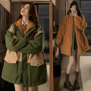 加厚保暖撞色棉服上衣 简约百搭双面穿棉衣外套女新款 胖mm大码 女装
