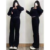 女装 黑色微喇牛仔裤 女胖妹妹春秋弹力裤 300斤大码 子显瘦阔腿长裤