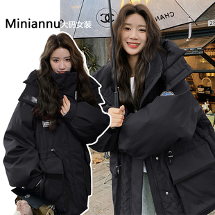 工装 黑色宽松保暖羽绒棉服女胖mm美式 风加厚显瘦夹棉外套 女装 大码