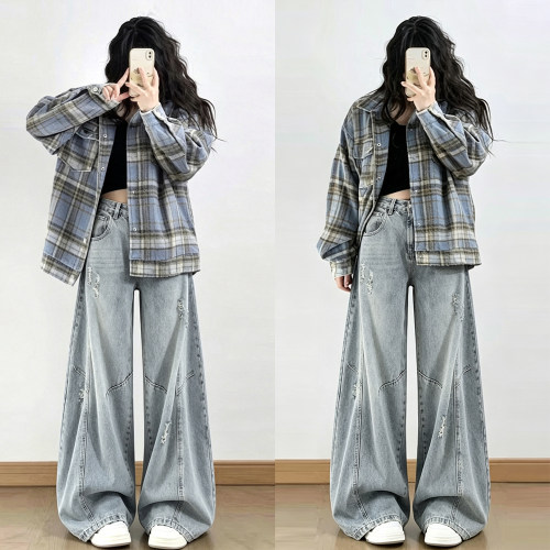 特大码女装美式高街辣妹牛仔裤女