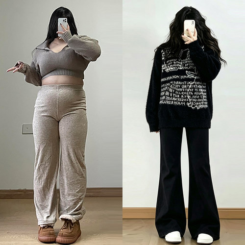 大码胖mm慵懒风时尚减龄微喇裤女