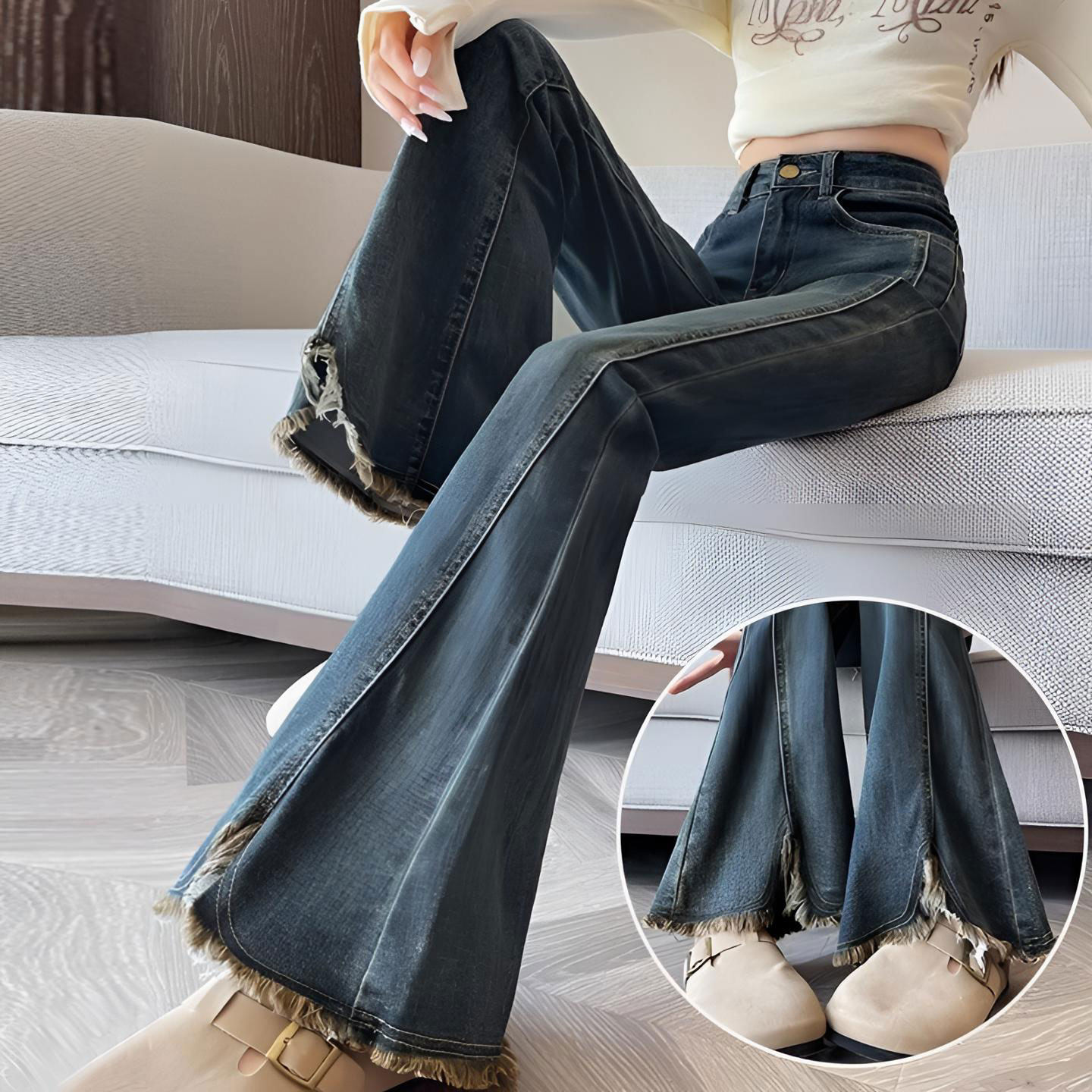 大码女装胖mm蓝色高腰弹力牛仔裤女秋冬胖mm显瘦梨型身材喇叭裤子,女装/女士精品,大码裤装,淘宝优惠券,粉丝福利购,淘宝优惠卷