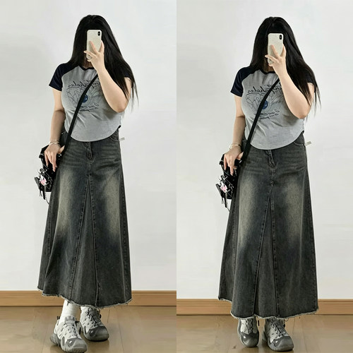 300斤大码女装复古设计感半身裙