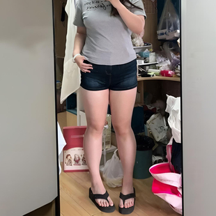 美式 女夏季 胖mm特大码 复古弹力牛仔短裤 子 学生设计感修身 显瘦热裤