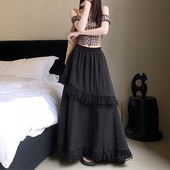 300斤特大码 女装 不规则蕾丝半身裙女胖mm高腰设计感荷叶边A字裙子