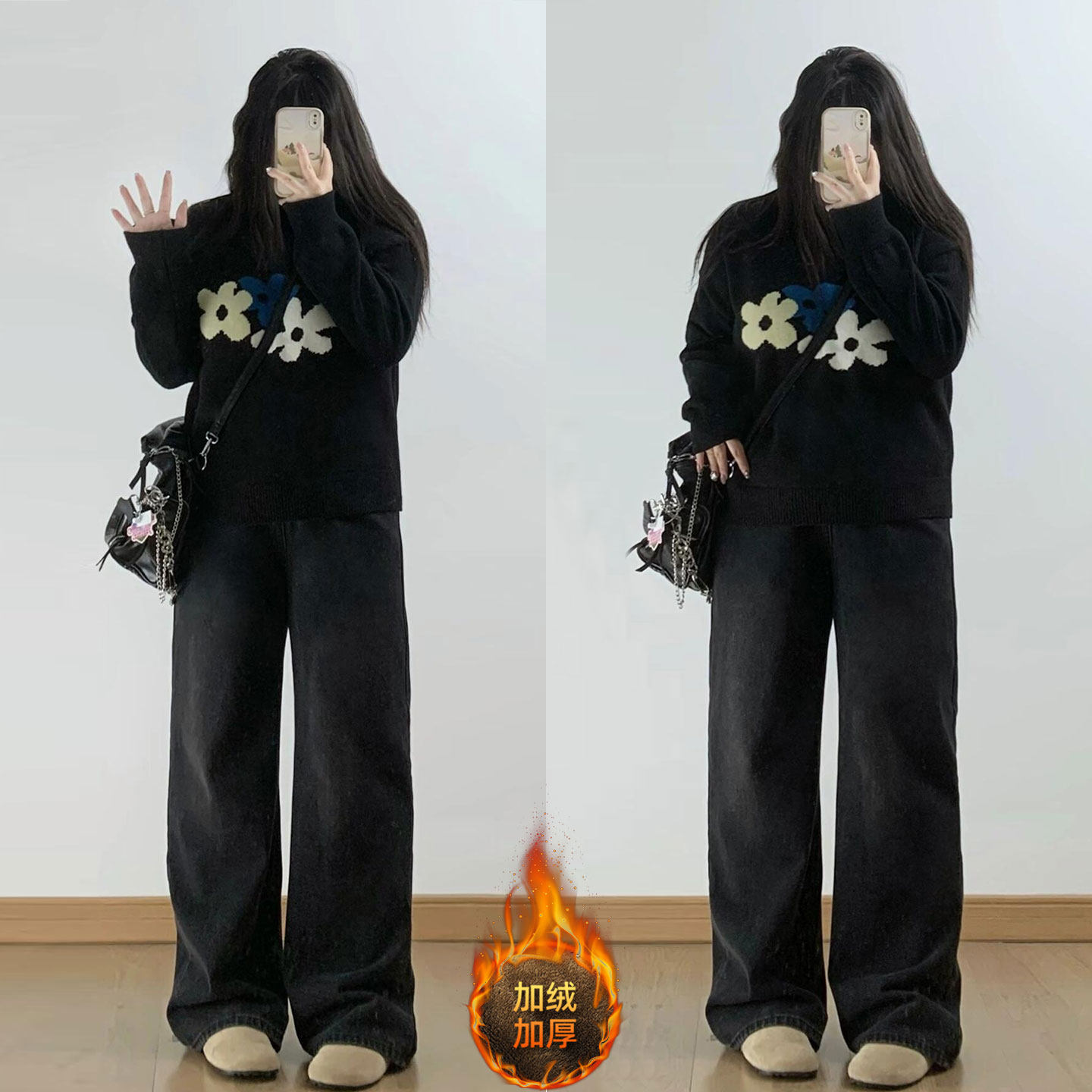 特大码女装胖mm美式复古牛仔裤女高街慵懒风显瘦加绒加厚直筒裤子,女装/女士精品,大码裤装,淘宝优惠券,粉丝福利购,淘宝优惠卷