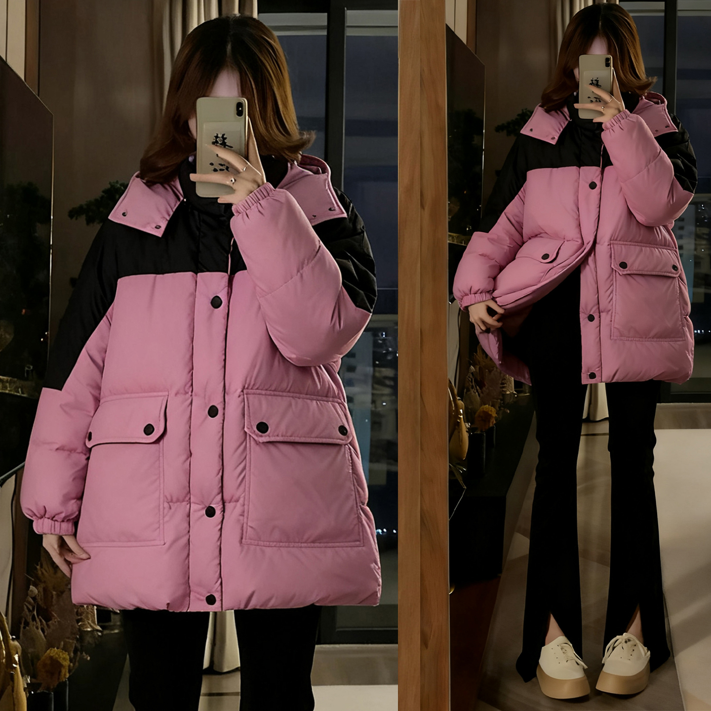 300斤大码女装百搭设计连帽棉衣