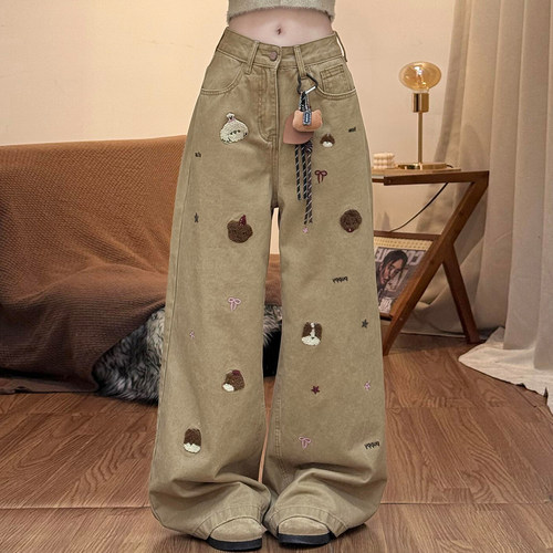 大码女装小众个性ins刺绣裤子女