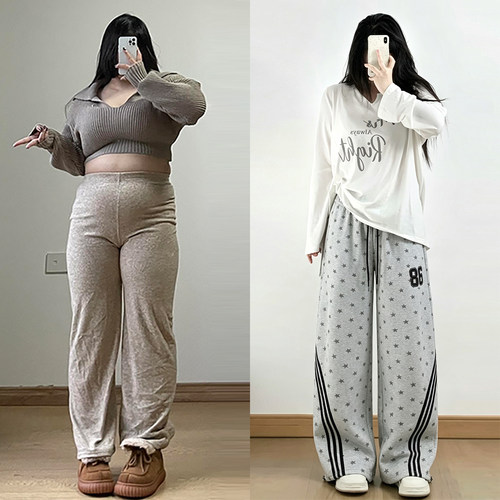 大码胖mm美式复古休闲宽松裤子女