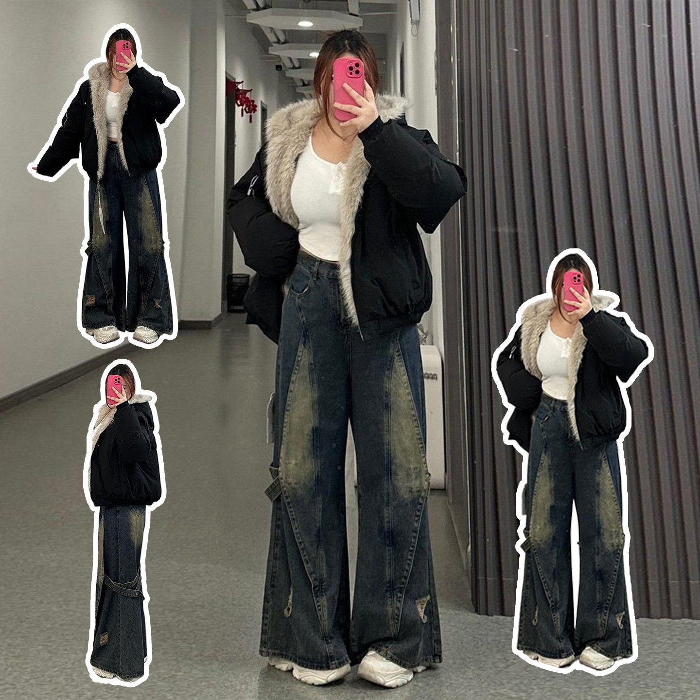 300斤特大码女装复古工装牛仔裤女胖mm梨型身材显瘦遮肉阔腿裤子,女装/女士精品,大码裤装,淘宝优惠券,粉丝福利购,淘宝优惠卷