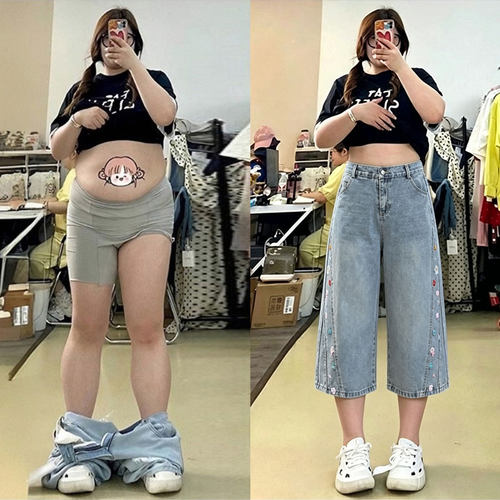 大码胖mm慵懒风时尚休闲牛仔裤女
