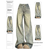 女早春美式 复古高腰牛仔裤 穿搭巨好看 窄版 子 胖mm大码 直筒裤 美式