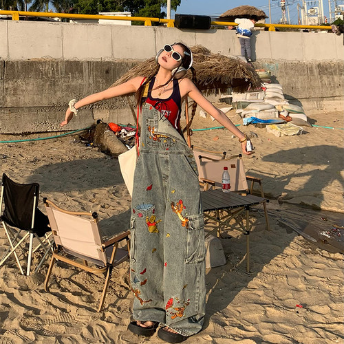 特大码美式学院风减龄背带裤女裤