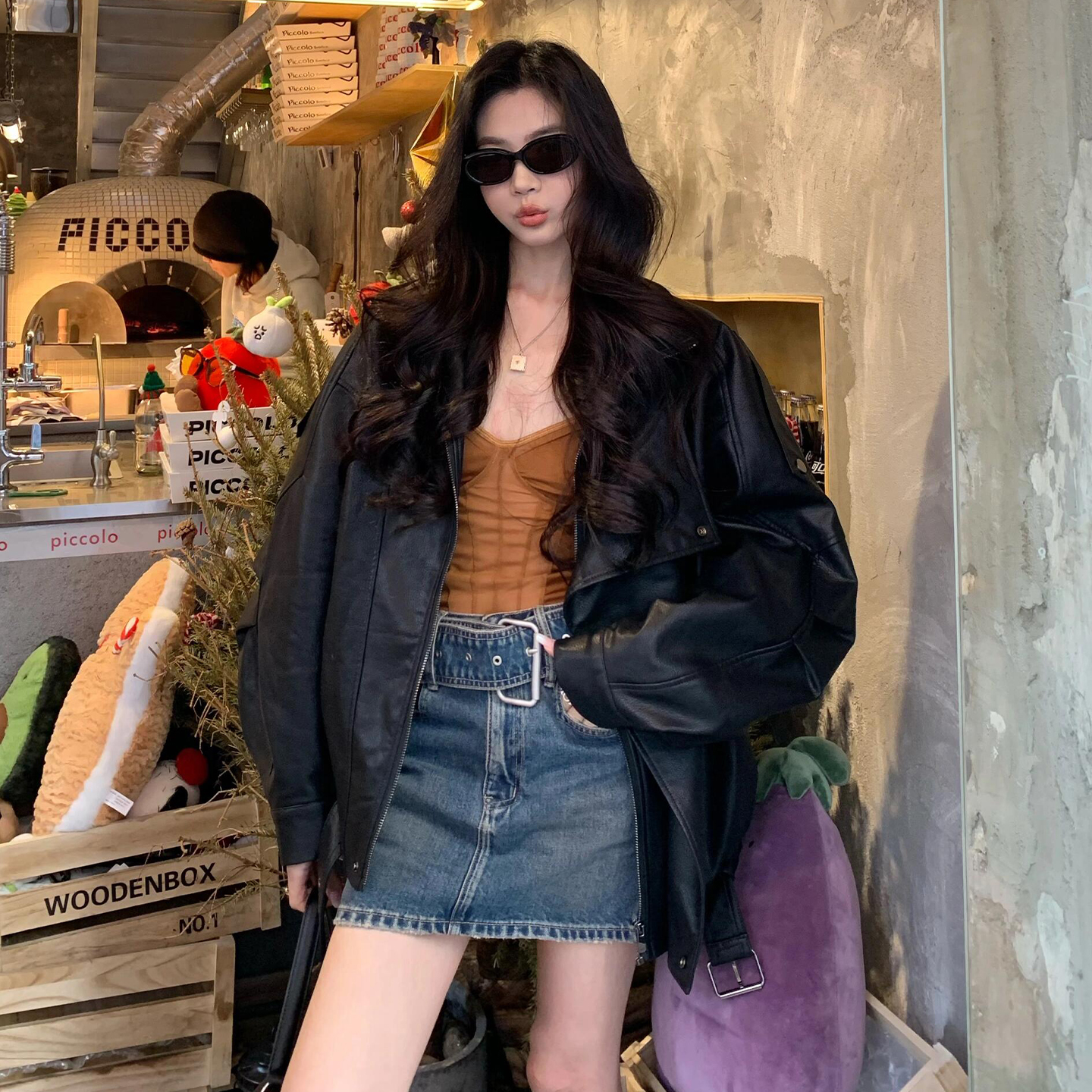 300斤大码女装黑色设计感机车服上衣女胖mm休闲百搭爆款皮衣外套