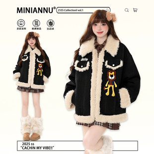 300斤大码 学院风黑色牛仔外套女胖mm设计感显瘦加厚保暖棉服 女装