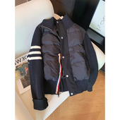 300斤大码 女装 胖mm针织拼接撞色棉衣女高级感立领学院风夹克外套