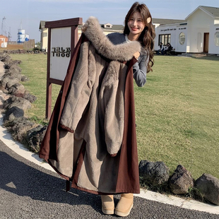 安可拉红设计感保暖棉衣 棉服外套女冬季 胖mm特大码 加绒加厚中长款