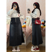 女装 300斤胖mm复古美式 牛仔半身裙女春秋大码 裙子显瘦a字中长裙潮