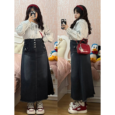 300斤特大码甜美风显瘦牛仔裙子