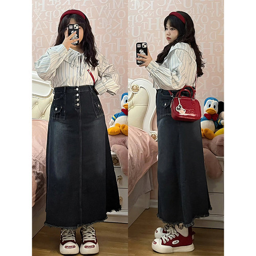 300斤特大码甜美风显瘦牛仔裙子