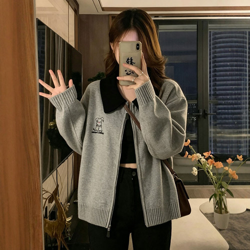 特大码胖mm设计感休闲针织外套女