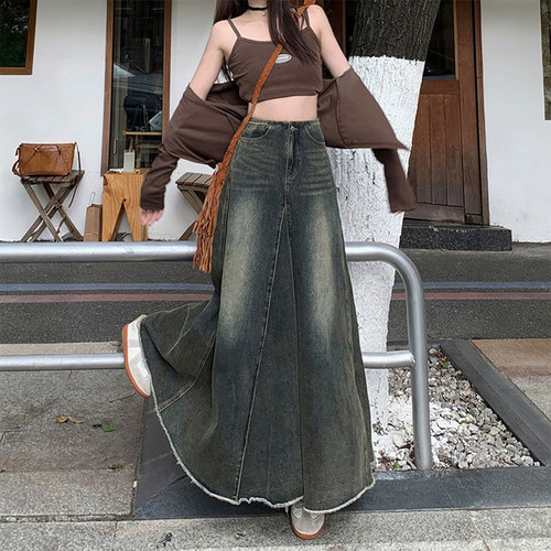 大码女装胖mm辣妹风牛仔半身裙女