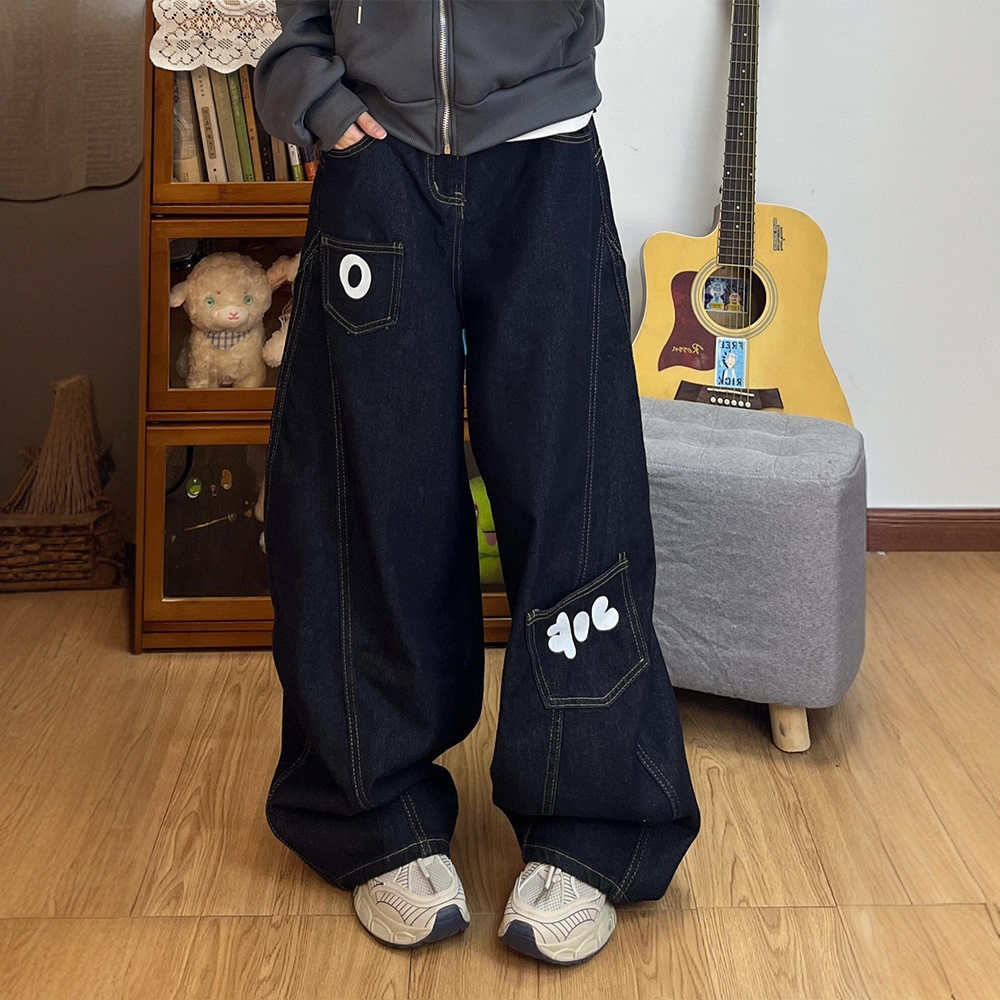 特大码复古松弛感弯刀牛仔裤女裤