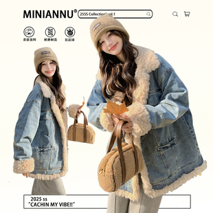 300斤特大码 蓝色加厚保暖棉服外套女胖mm百搭设计感翻领夹克上衣