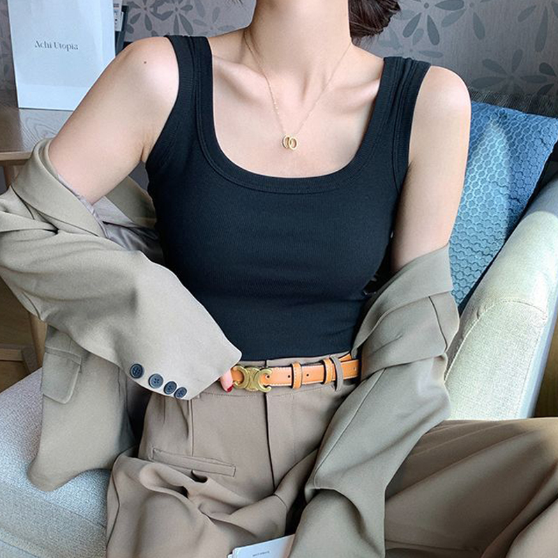大码女装纯欲风白色吊带背心女胖mm设计感修身显瘦内搭打底衫上衣
