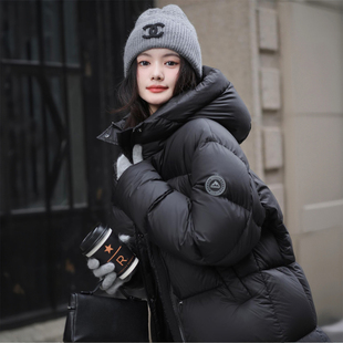 300斤特大码 黑色简约高级感棉服上衣女胖mm加厚保暖连帽夹棉外套