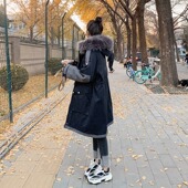 新款 胖mm大码 加绒加厚棉衣外套潮 派克服女中长款 冬季 女装 黑色工装