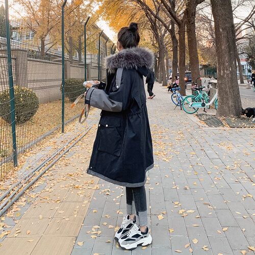 胖mm大码女装黑色工装派克服棉服