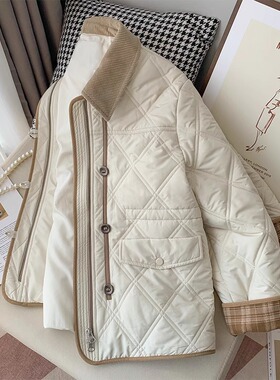 大码女装胖mm翻领加厚棉衣棉服女春秋新款小众设计感宽松百搭外套