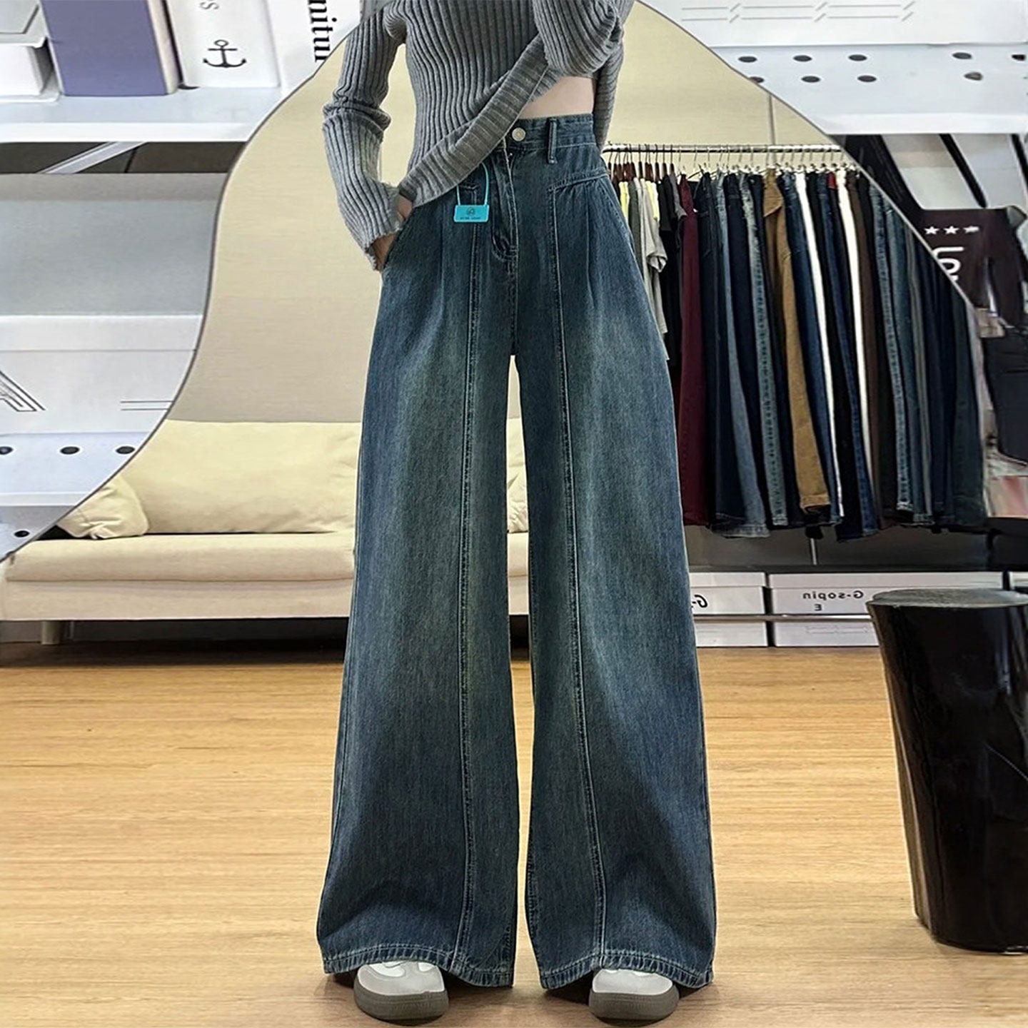 特大码女装复古高腰阔腿牛仔裤女新款胖mm小个子宽松显瘦直筒裤子,女装/女士精品,大码裤装,淘宝优惠券,粉丝福利购,淘宝优惠卷