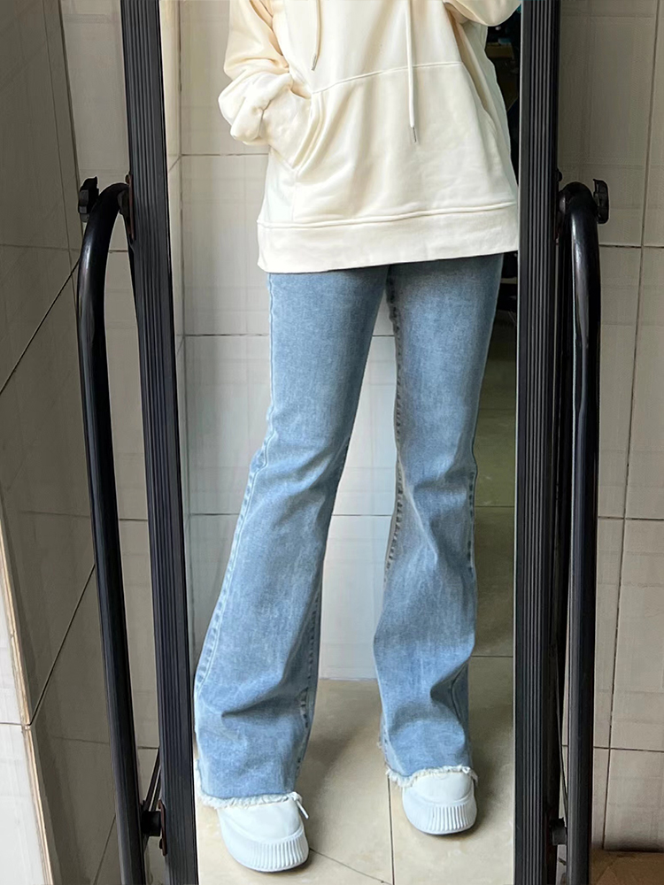 特大码胖妹妹mm设计感微喇牛仔裤