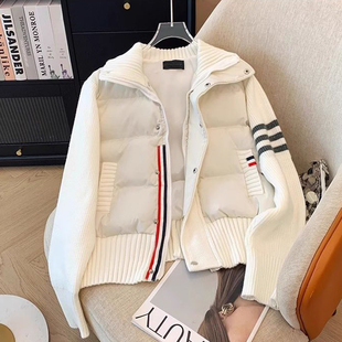 保暖修身 减龄针织拼接棉衣女冬季 棒球服外套 胖mm韩版 300斤特大码