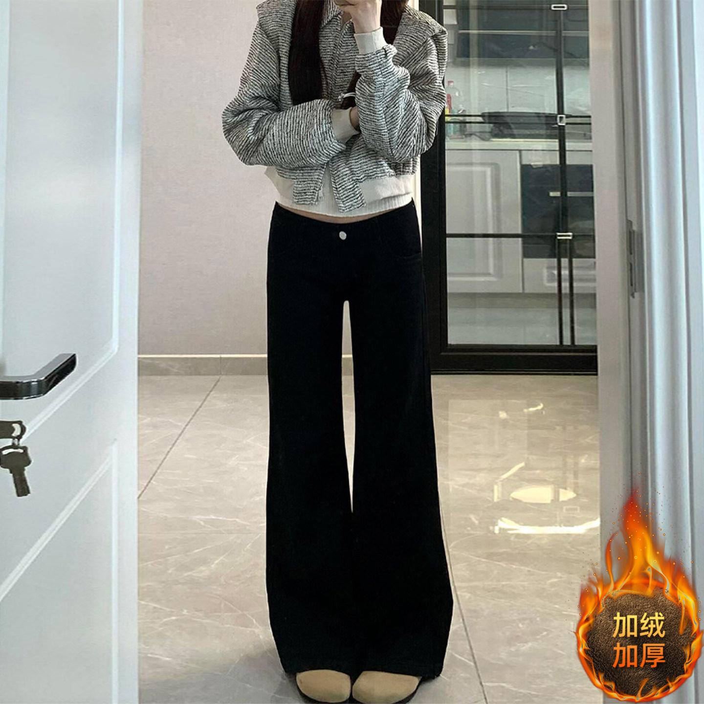 特大码胖mm黑色弹力牛仔裤女小个子梨型身材显瘦加绒加厚微喇裤子,女装/女士精品,大码裤装,淘宝优惠券,粉丝福利购,淘宝优惠卷