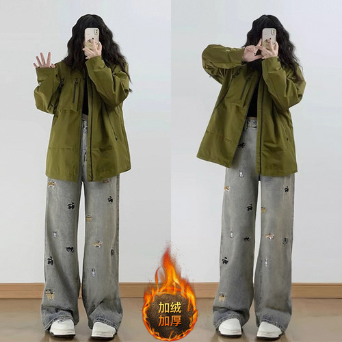 大码女装胖mm学生小狗刺绣裤子女