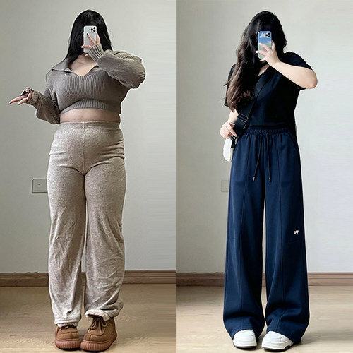 大码女装胖mm通勤百搭阔腿卫裤女