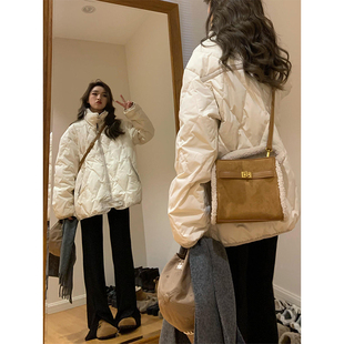 300斤特大码 百搭设计感保暖加厚棉衣 胖mm日系菱格棉服外套女冬季