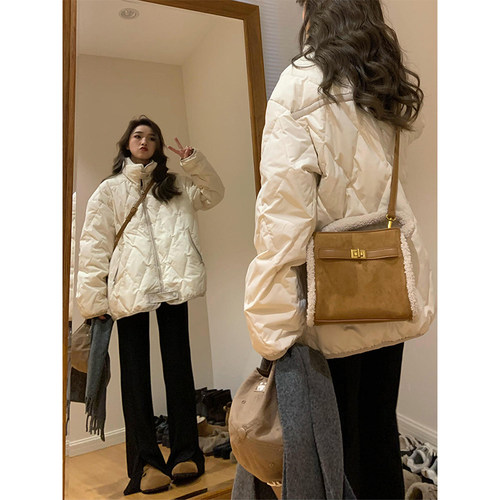 特大码韩系ins高级感米白色棉服