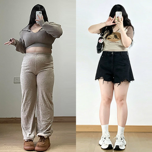 300斤大码女装辣妹风毛边短裤女