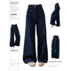 宽松显瘦阔腿裤 胖mm大码 子 女新款 设计感女裤 女装 复古深蓝色牛仔裤