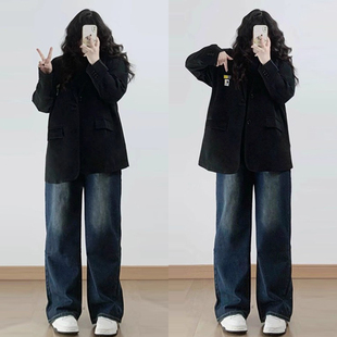 胖mm大码女装2026春季新款牛仔裤女美式复古阔腿女裤梨形直筒裤子