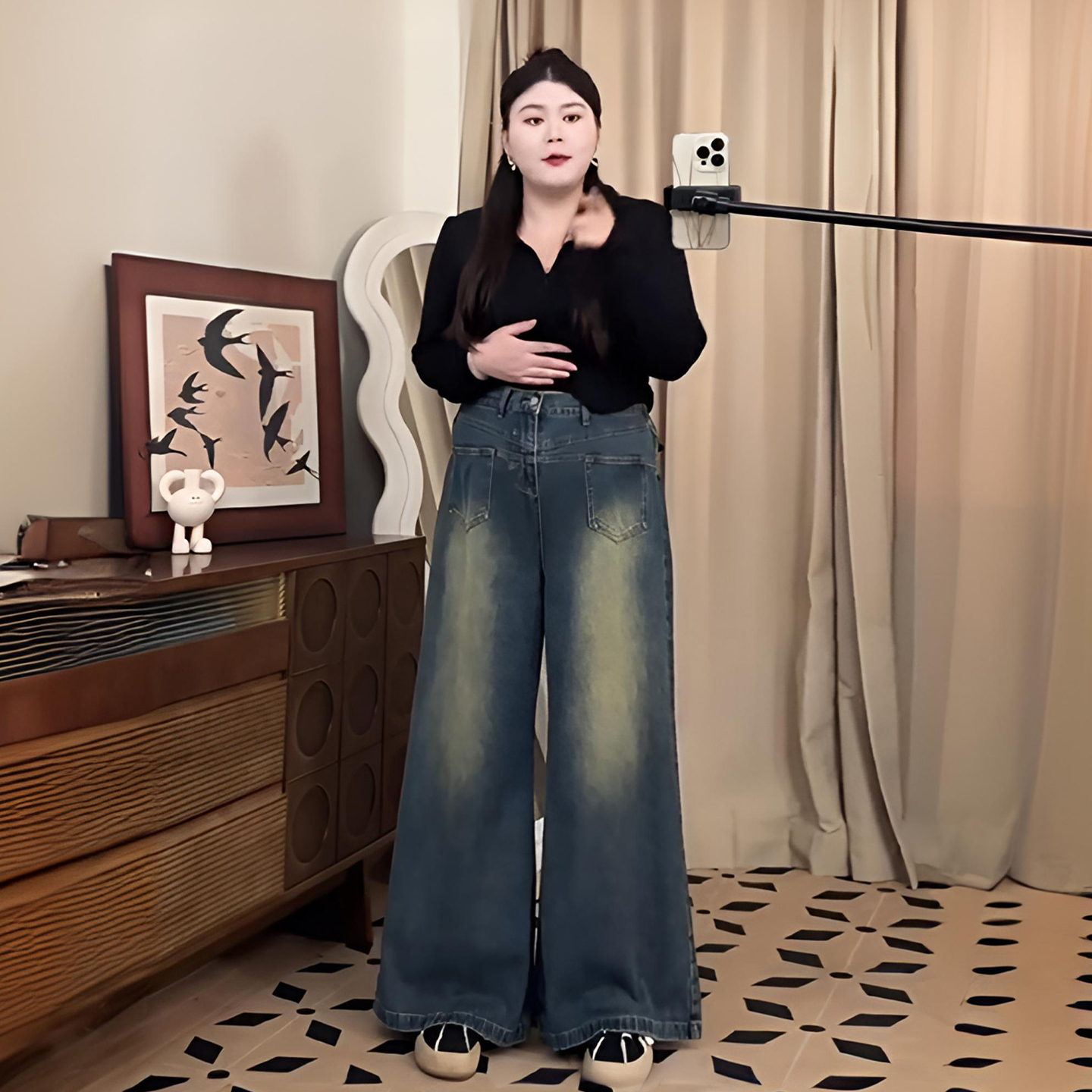 大码女装韩版宽松百搭阔腿长裤子