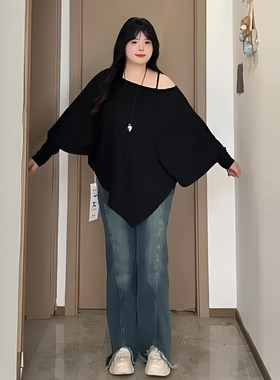 300斤大码女装设计感慵懒风t恤衫