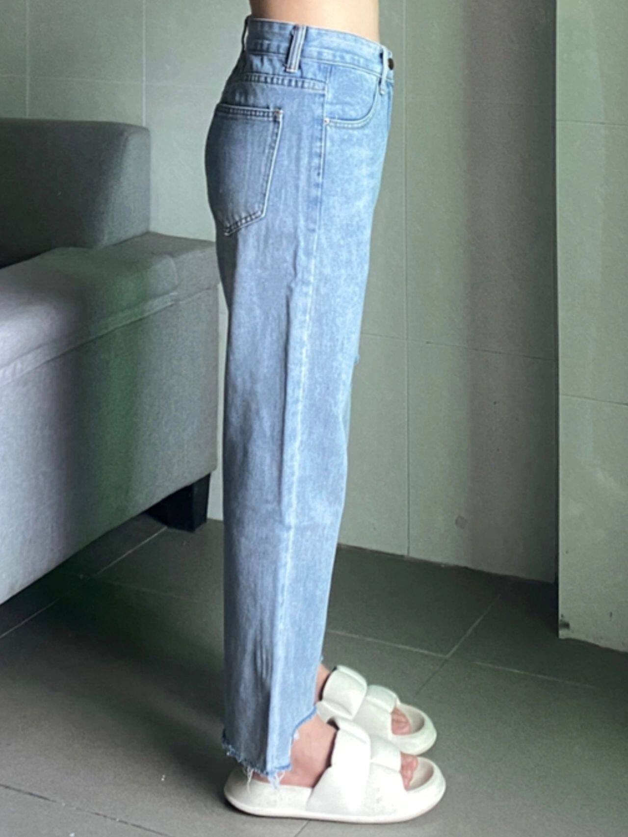 300 POUNDS EXTRA LARGE SIZE WOMENS CLOTHING THIN CROTCH BLACK CROPPED JEANS WOMENS FAT MM LOOSE INS RIPPED STRAIGHT PANTS