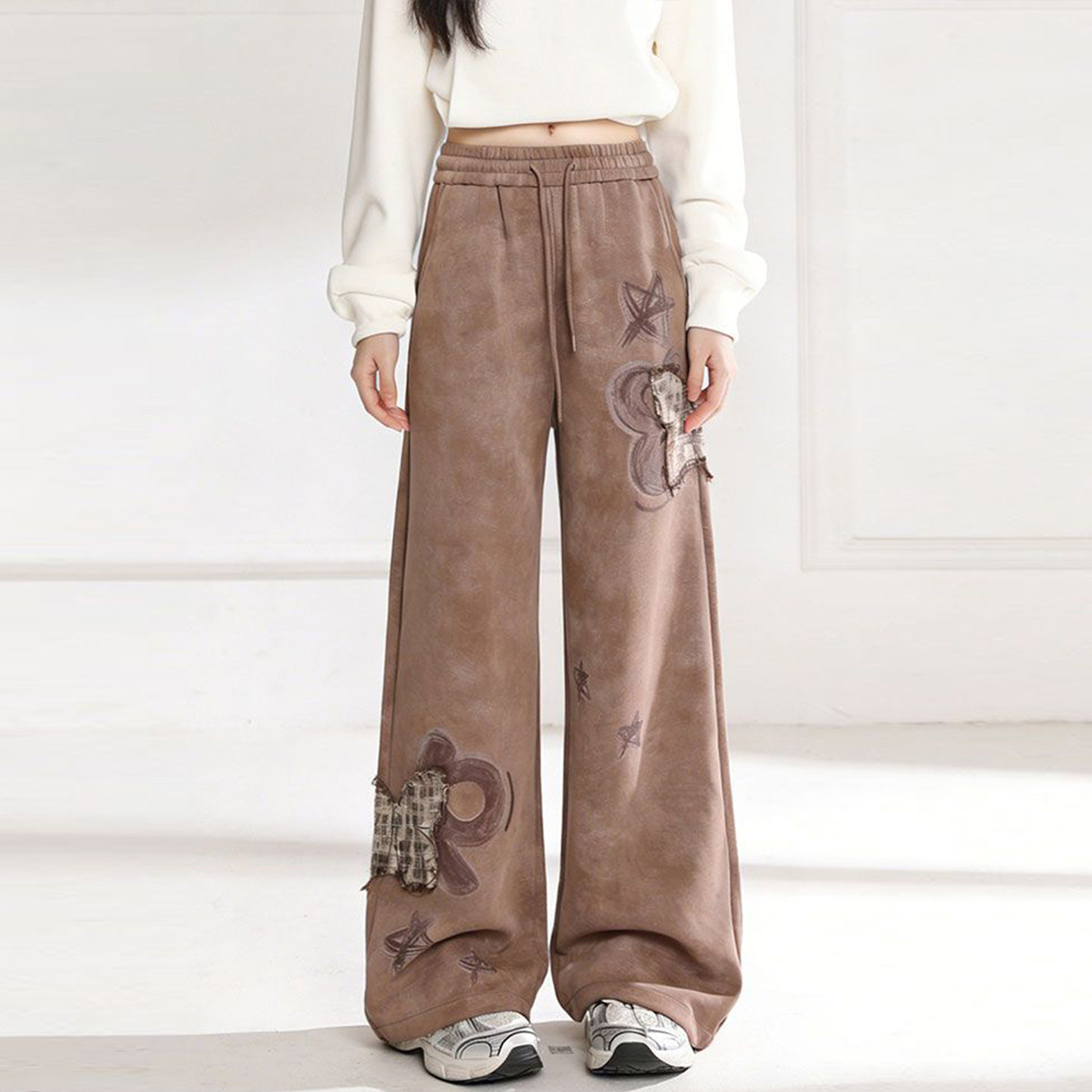 300斤大码胖mm美式个性ins蝴蝶刺绣休闲裤女冬季显瘦学生阔腿裤子,女装/女士精品,大码裤装,淘宝优惠券,粉丝福利购,淘宝优惠卷