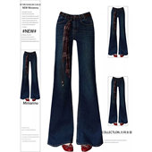 高腰显瘦不贴腿微喇裤 大码 子 高街辣妹风牛仔裤 女新款 女装 胖mm美式